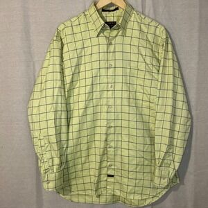 Robert Talbott Mens Long Sleeve Button Up Shirt Checkered Yellow Size L
